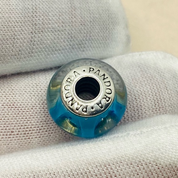 EUC Pandora 790923 Sterling Silver Blue Looking Glass Murano Charm - Picture 10 of 12